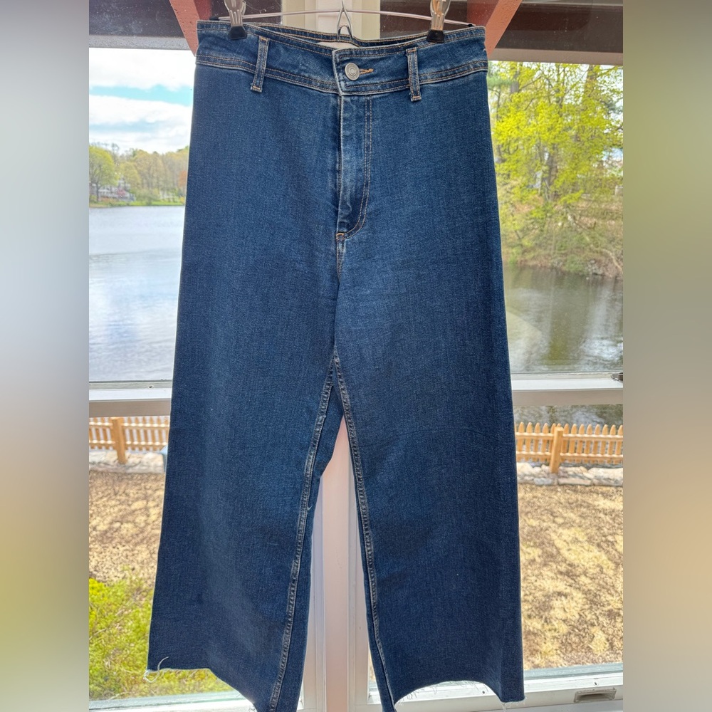 Zara Marine Wide Leg Raw Hem Jeans Size 6